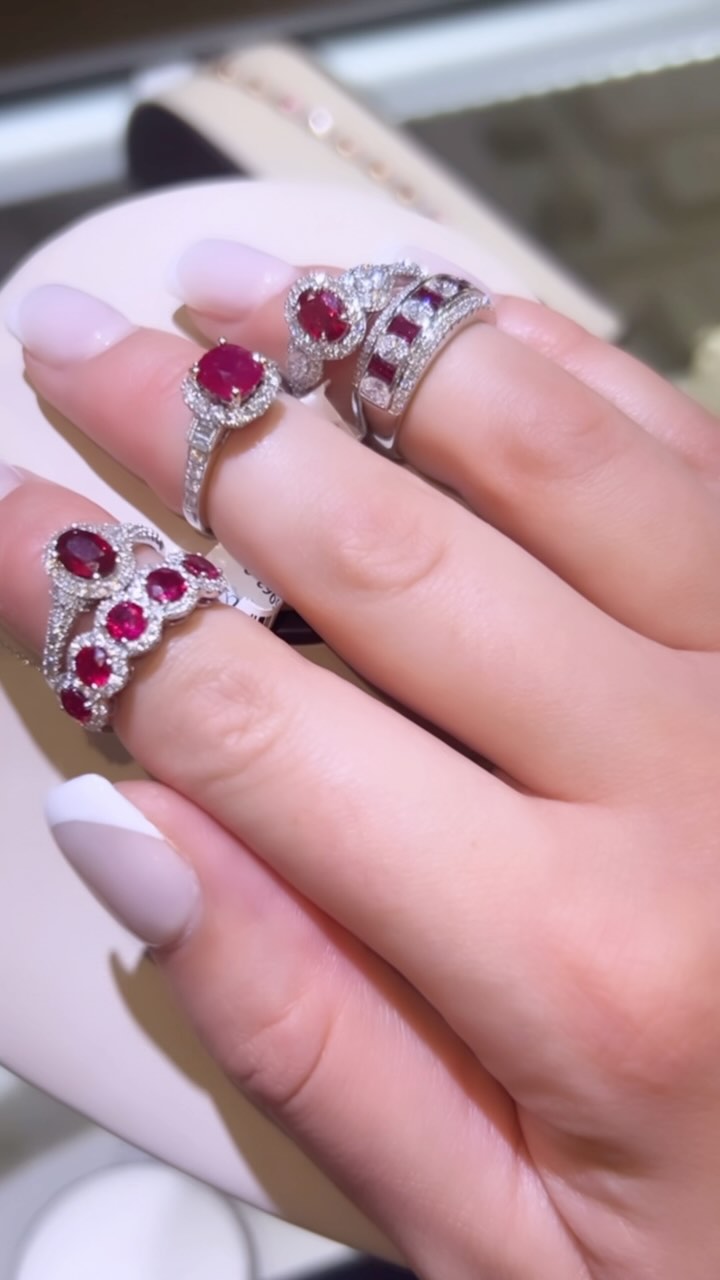 Red gemstone rings with diamond accents, from Diamond Concepts